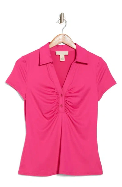 Shop By Design Elly Cap Sleeve Ruched Polo In Fuchsia Purple