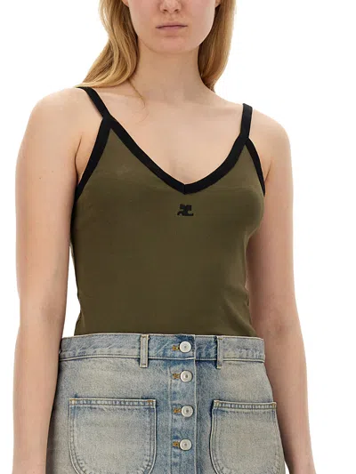 Shop Courrèges Tops With Logo In Verde