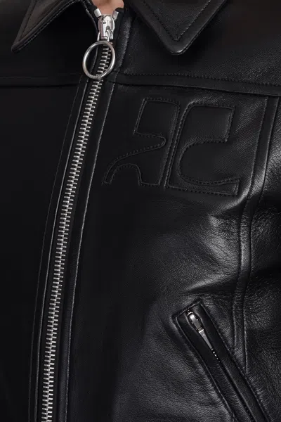 Shop Courrèges Leather Jacket In Black Leather