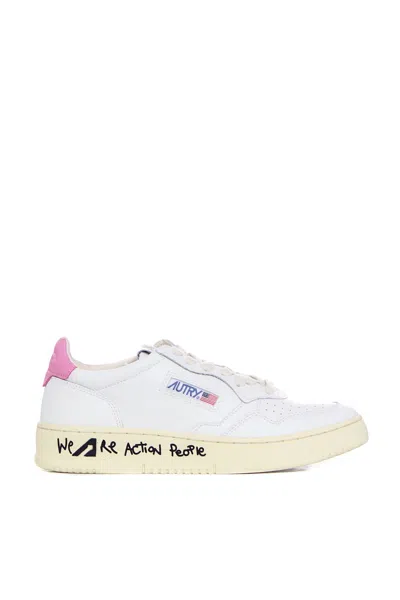 Shop Autry Medalist Low Leat Draw In White Mauve
