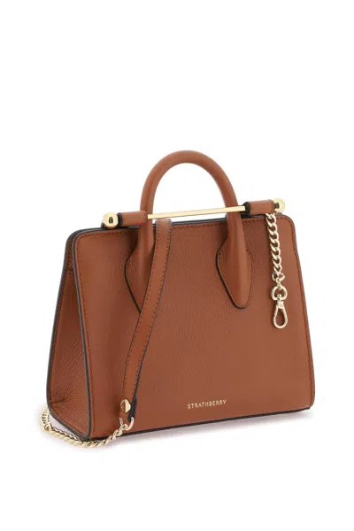 Shop Strathberry Nano Tote Leather Bag In Chestnut (brown)