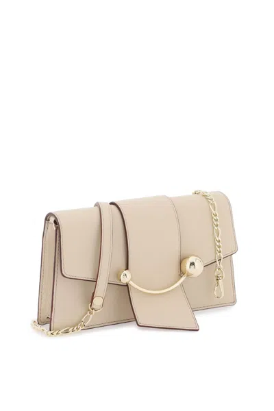 Shop Strathberry Crescent On A Chain Crossbody Mini Bag In Oat (beige)