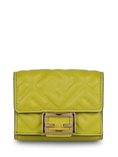 Shop Fendi Tri-fold Baguette Wallet In Green