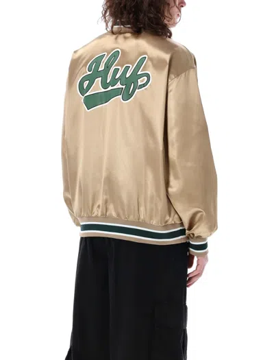 Shop Huf Pop Fly Satin Baseball Jacket In Tan