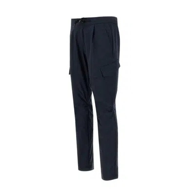 Herno Deep Blue Polyester Pants With Patch Pockets In Blu Navy