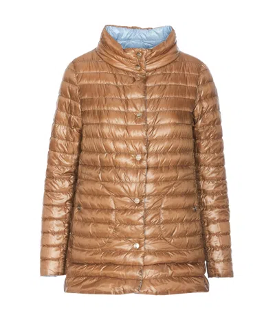 Shop Herno High-neck Buttoned Padded Jacket In Beige
