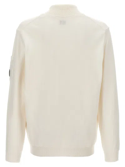 Shop C.p. Company Rib Knit Zipped Cardigan In Gauze White