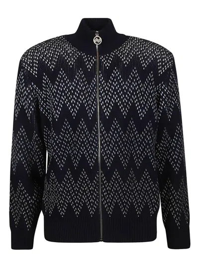 Shop Missoni Chevron-pattern Zip-up Knitted Cardigan In Blue Navy And White