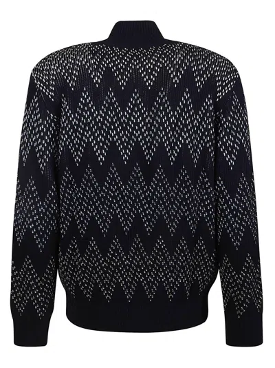 Shop Missoni Chevron-pattern Zip-up Knitted Cardigan In Blue Navy And White