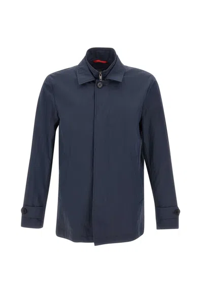 Shop Fay Standing Collar Layered Shirt In Blu Navy