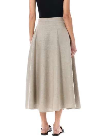 Shop Valentino Linen Midi Skirt In Beige