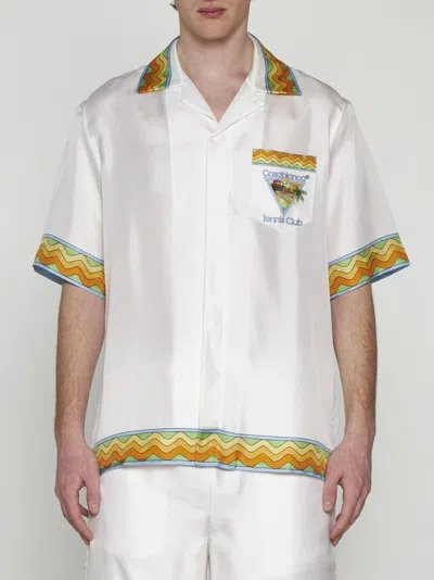 Shop Casablanca Cuban Collar Long-sleeved Shirt In Afro Cubism Tennis Club