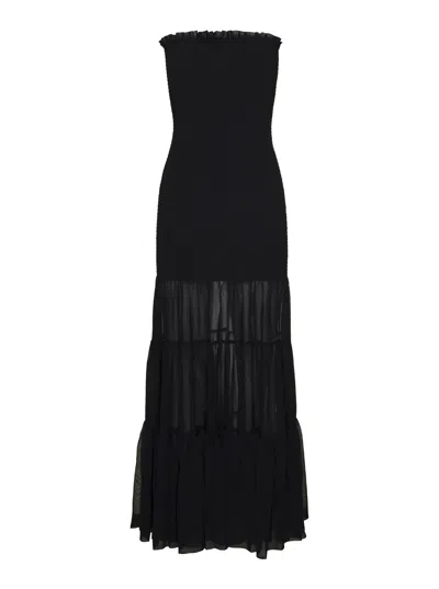 Shop Rotate Birger Christensen Black Arabella Tiered Maxi Dress In Chiffon Woman