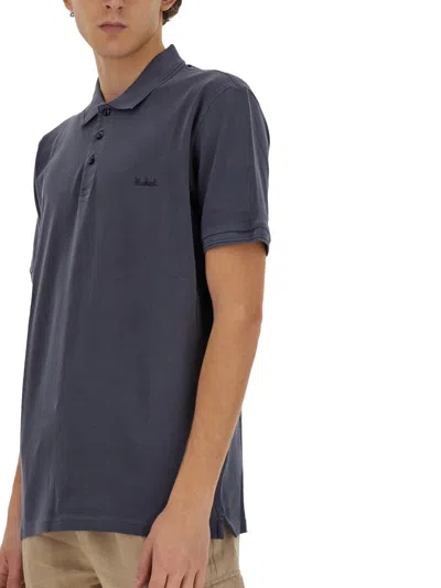 Shop Woolrich Polo With Logo In Melton Blue