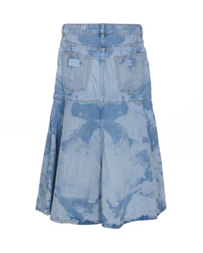 Shop Ganni Bleach Flounce Midi Denim Skirt In Light Blue Stone