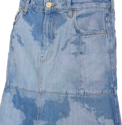 Shop Ganni Bleach Flounce Midi Denim Skirt In Light Blue Stone