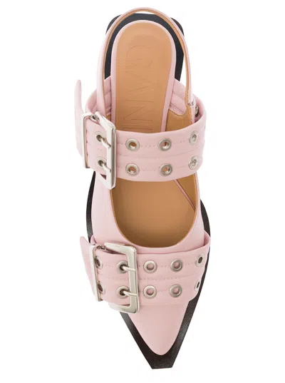 Shop Ganni Slingback Buckled Slippers In Chalk Pink