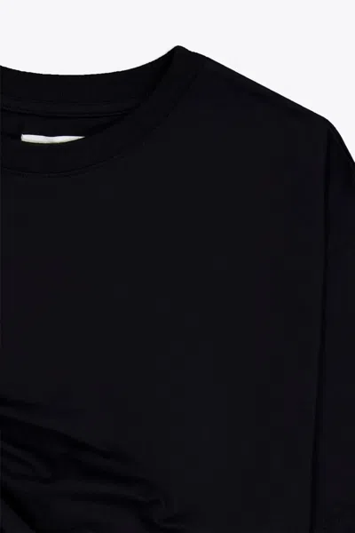 Shop Laneus Jersey T-shirt Woman Black Cotton Cropped T-shirt With Drapery - Jersey T-shirt In Nero