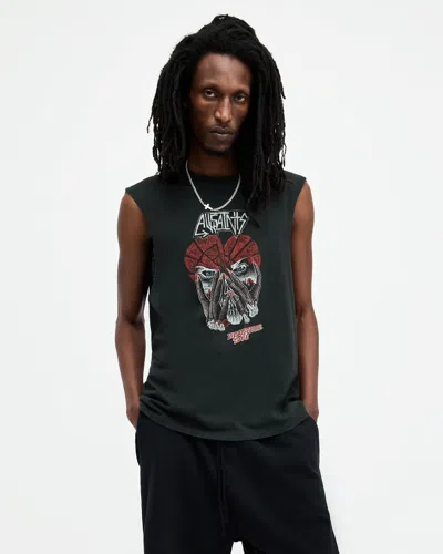 Shop Allsaints Amortis Sleeveless Graphic Tank Top, In Washed Black