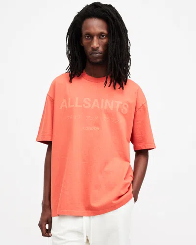 Shop Allsaints Laser Crew Neck Logo Oversized T-shirt In Sunburnt Orange