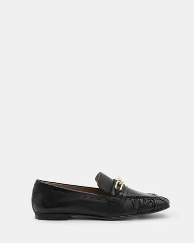 Shop Allsaints Sapphire Leather Chain Loafer Shoes, In Black
