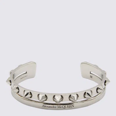 Shop Alexander Mcqueen Silver Metal Studded Open Bracelet
