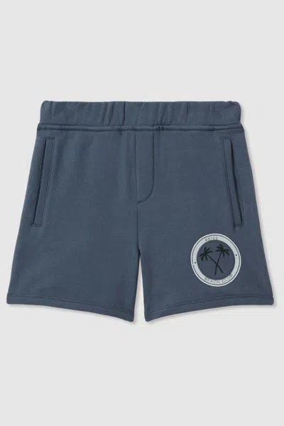 Shop Reiss Ridley - Airforce Blue Cotton Motif Sweat Shorts, Uk 13-14 Yrs