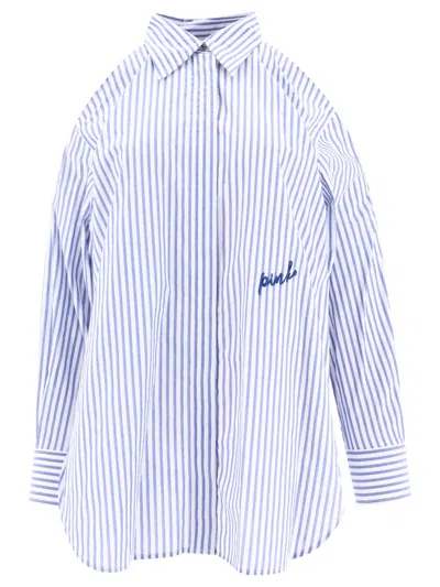 Shop Pinko Striped Shirt With Shoulder Openings In Blue