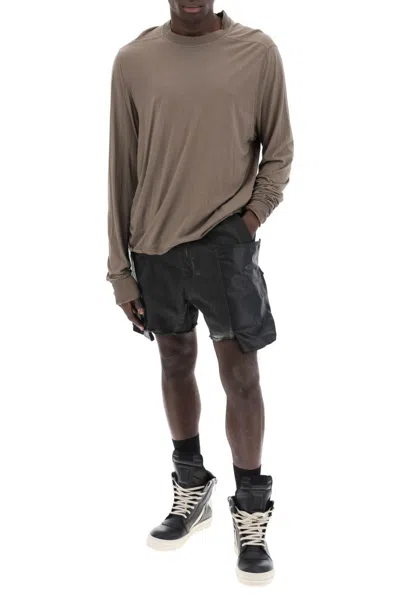 Shop Rick Owens Stefan Cargo Shorts With Leather Inserts In Black