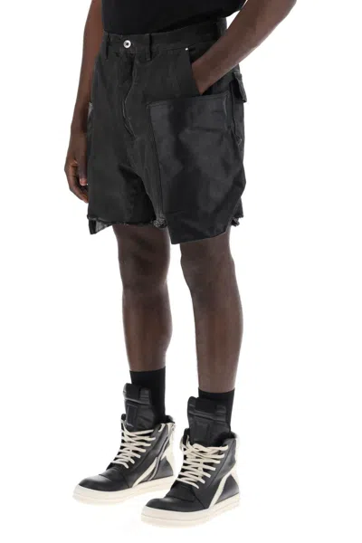 Shop Rick Owens Stefan Cargo Shorts With Leather Inserts In Black