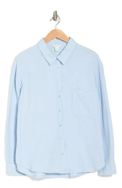 Shop Caslon ® Relaxed Cotton Gauze Button-up Shirt In Blue Skyway