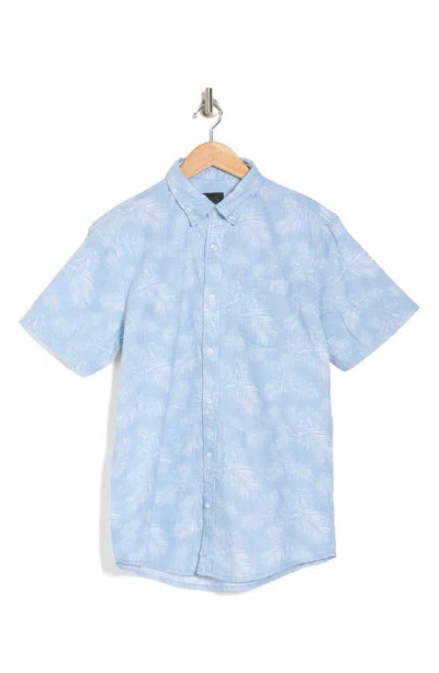 Shop 14th & Union Hibiscus Linen & Cotton Button-down Shirt In Blue Skyway Hibiscus Flower
