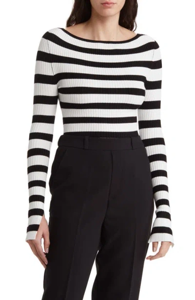 By Design Amiri Stripe Boat Neck Crop Sweater In Black/ Gardenia