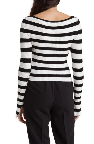 By Design Amiri Stripe Boat Neck Crop Sweater In Black/ Gardenia