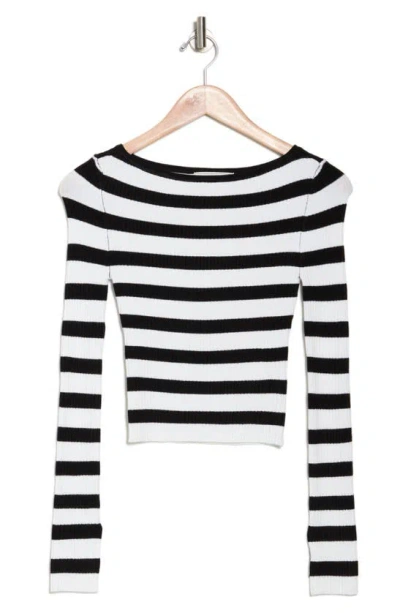 By Design Amiri Stripe Boat Neck Crop Sweater In Black/ Gardenia