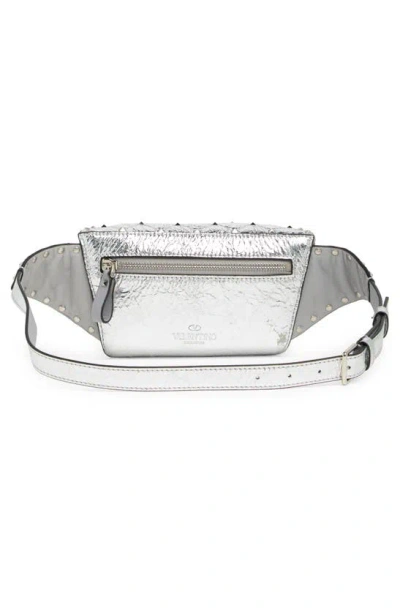 Shop Valentino Stud Quilt Waist Bag In Silver/ Pastel Grey