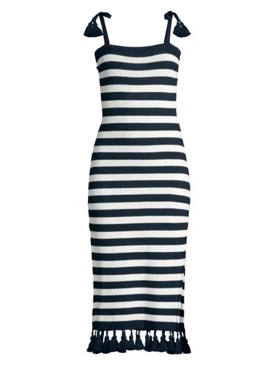 Shop Cinq À Sept Women's A La Plage Kerry Striped Midi-dress In White Navy