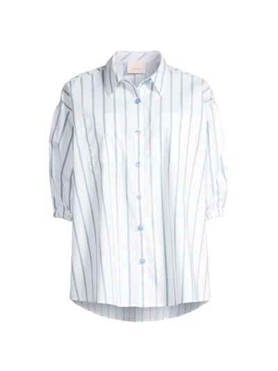 Shop Cinq À Sept Women's A La Plage Sammy Striped Cotton-blend Shirt In White Oxford Blue