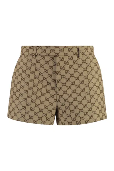 Shop Gucci Gg Motif Fabric Shorts In Beige