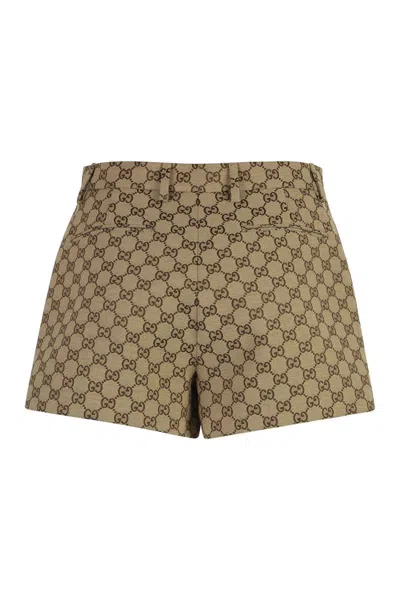 Shop Gucci Gg Motif Fabric Shorts In Beige