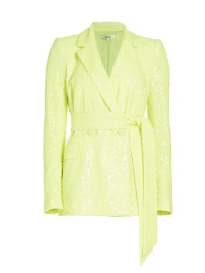Shop Badgley Mischka Women's Sequined Double-breasted Blazer In Lime