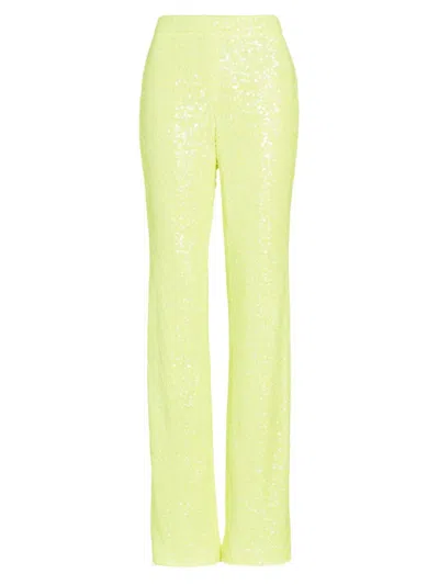 Shop Badgley Mischka Women's Sequined Straight-leg Pants In Lime