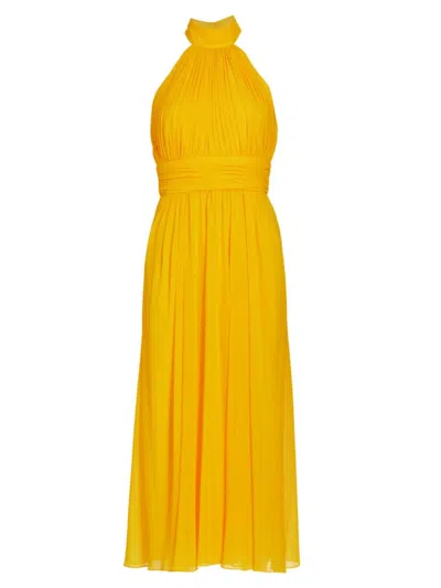 Shop Badgley Mischka Women's Sleeveless Halter Midi-dress In Lemon