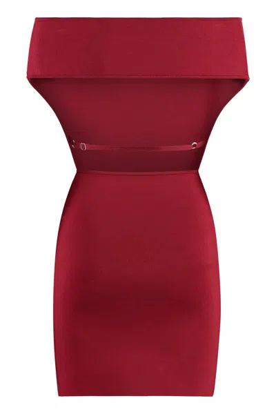 Shop Jacquemus Cubista Knitted Dress In Red
