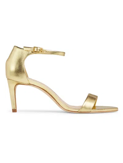 Shop Saks Fifth Avenue Women's 75mm Metallic Leather Ankle-wrap Sandals In Gold