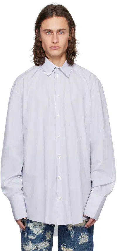 Shop 424 White & Navy Pinstripe Shirt In X 560