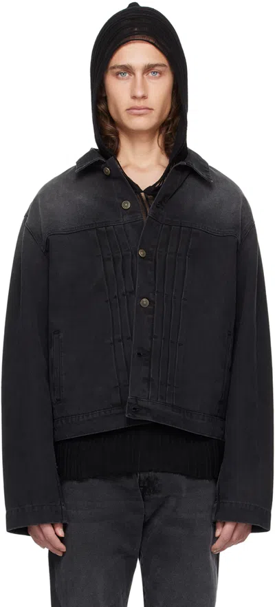Shop 424 Black Pleated Denim Jacket