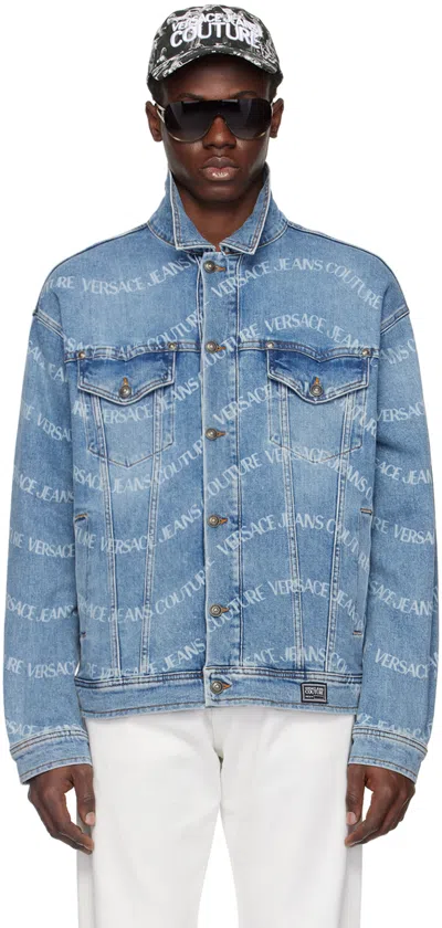 Shop Versace Jeans Couture Blue Pattern Denim Jacket In E904 Indigo