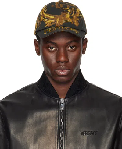 Shop Versace Jeans Couture Black & Gold Baseball Cap In Eg89 Black/gold