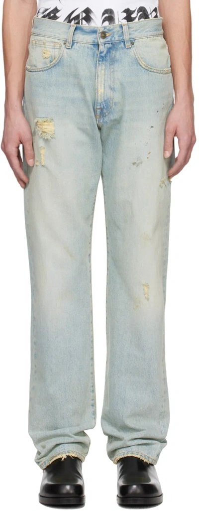 Shop 424 Blue Distressed Jeans In Bleached Light